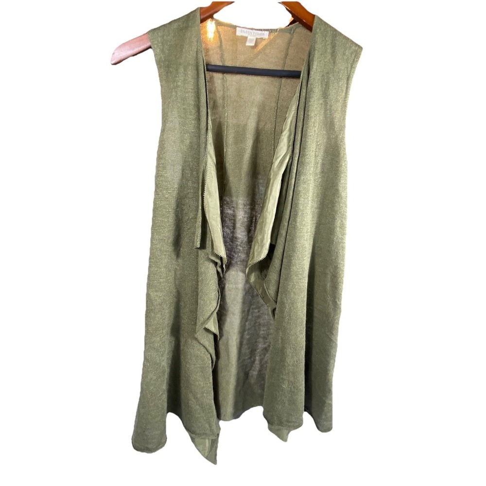 Eileen Fisher‎ Cardigan Linen Silk Habutai Small Petite Open Draped Cascading - Picture 4 of 11